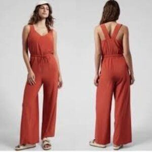 Athleta Savannah Jumpsuit Rust Orange/Currant Red Sleeveless Wide Leg Size 6